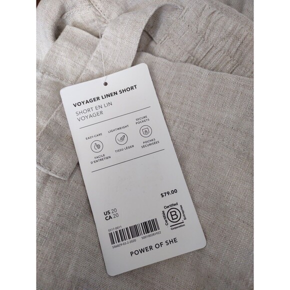 New Athleta Voyager 100% Linen Shorts Size 20 Natural Beige Elastic Waist 7" NWT - Picture 3 of 7